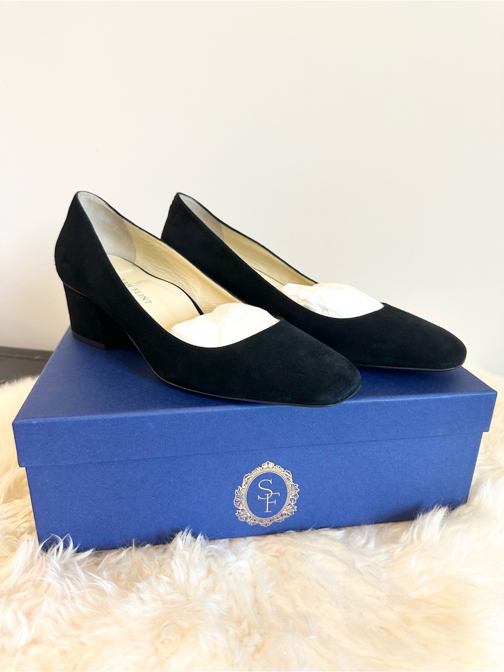 Sarah Flint “Perfect Stephanie” Black Suede Mid Block Heel Pumps Sz 9 US